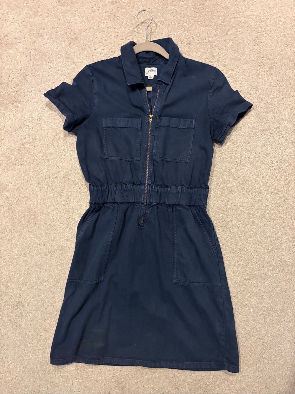 J. Crew Navy Zip-Front Utility Shirt Dress